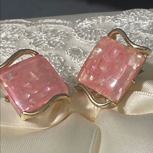 Coro Elegant thermoset square moonglow clip earrings